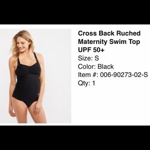 Cross back Maternity Ruched Black Swim Top